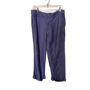 Dockers Womens Blue Linen-Blend Cropped Pants Size‎ 8P Petite lagenlook beachy
